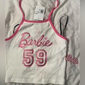 Pink and white Barbie Halter crop top from forever 21. Size small / never worn